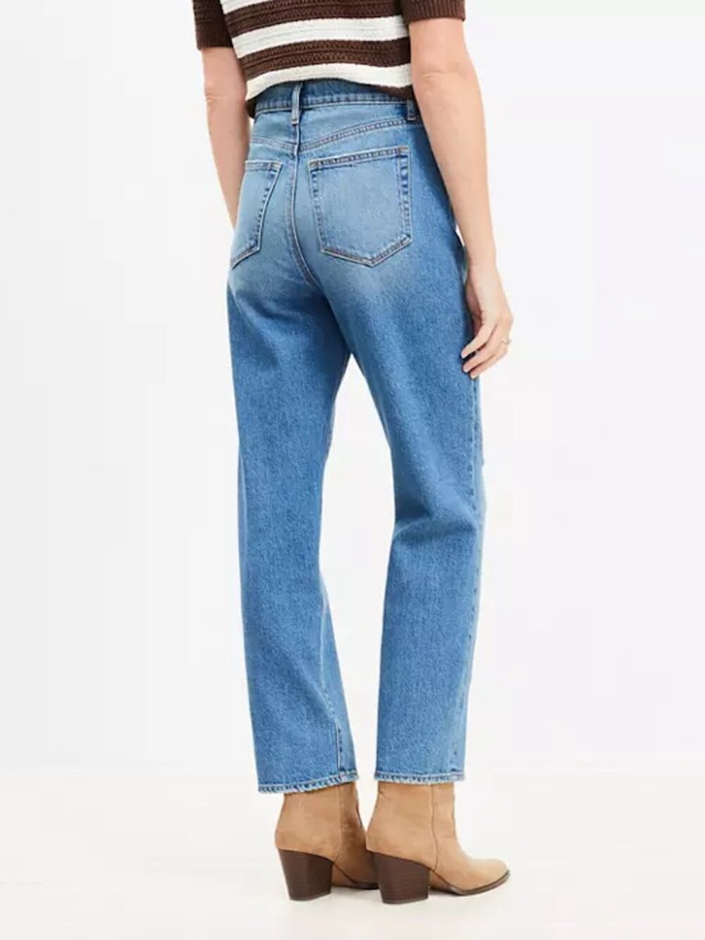 Destructed High Rise Straight Jeans in Dark Vintage Wash